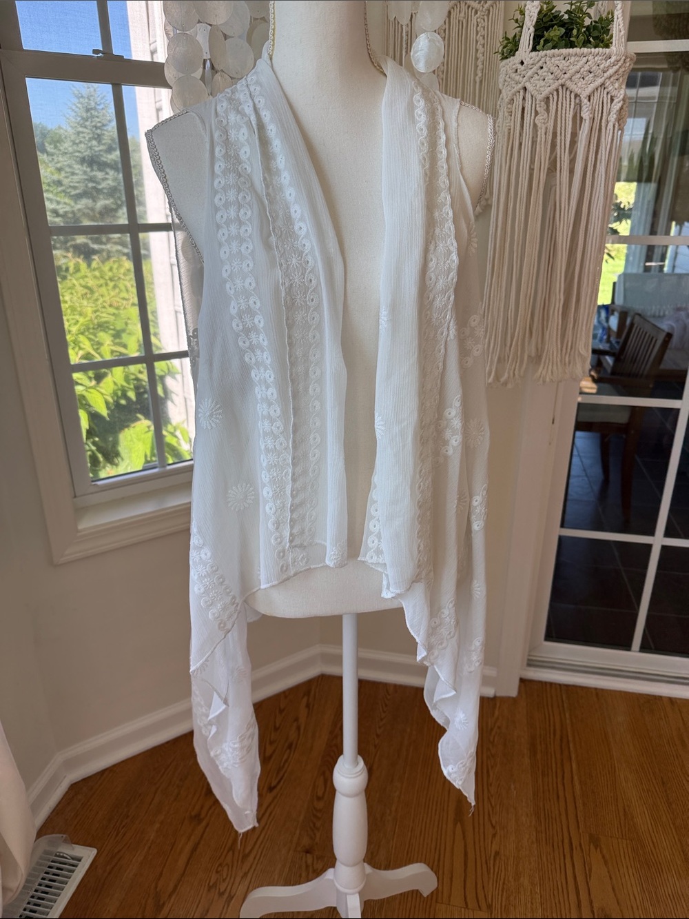 Indigo Soul White Embroidered Sheer Open Front Vest 2X